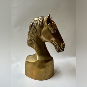Heavy Solid Brass Horse Head Statue Figurine Bookend Approx 5” Wide 7.5” Tall